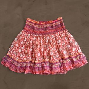 anthropologie floral mini skirt paisley smocked tiered printed size XS